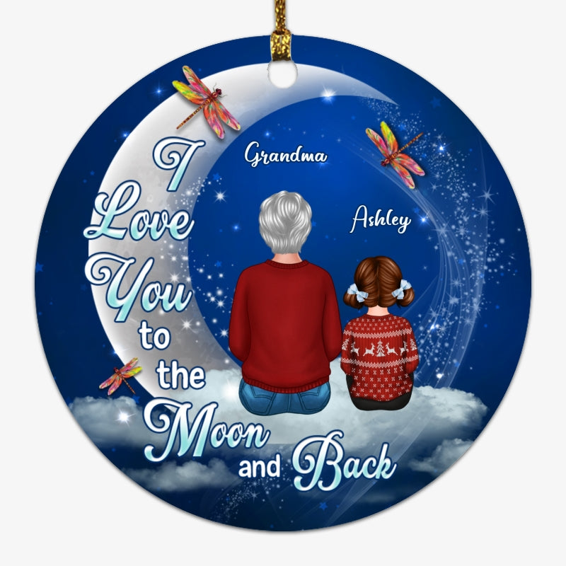 To The Moon And Back Dragonfly Grandma Grandkid Personalized Circle Ornament