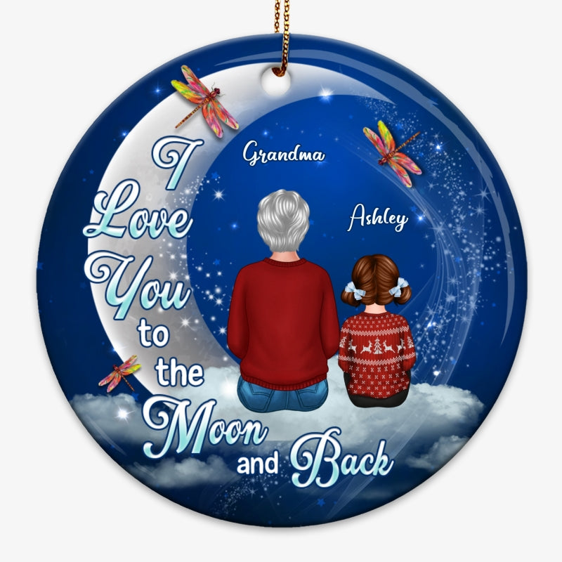 To The Moon And Back Dragonfly Grandma Grandkid Personalized Circle Ornament