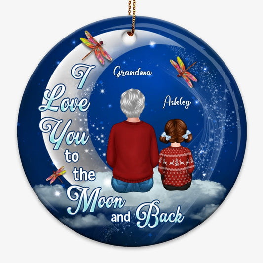 To The Moon And Back Dragonfly Grandma Grandkid Personalized Circle Ornament
