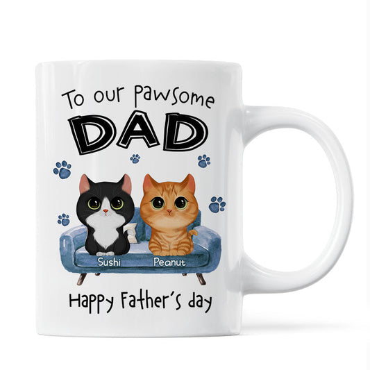 To Pawsome Dad Watercolor Cute Cat Sitting On Sofa Personalized Mug
