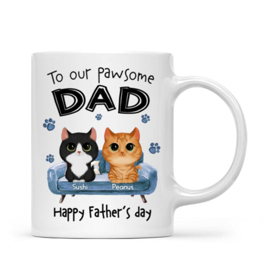 To Pawsome Dad Watercolor Cute Cat Sitting On Sofa Personalized Mug