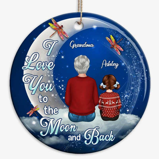 To The Moon And Back Dragonfly Grandma Grandkid Personalized Circle Ornament